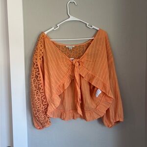 American Eagle Outfitters Orange Tie-Front Blouse
